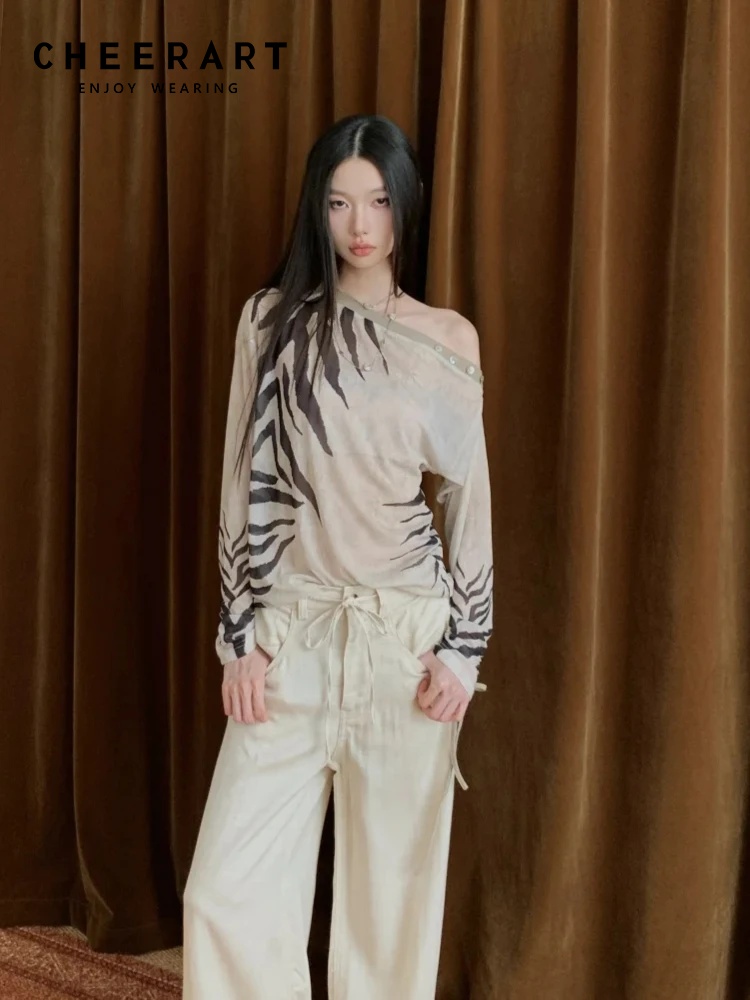 CHEERART Zebra Bluzki z odkryt – Street Fashion Fall 2025 recenzja i cena
