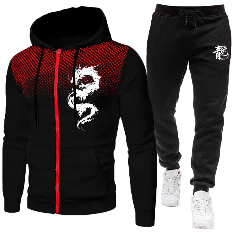 Męski Zestaw z Nadrukiem Smoka – Street Fashion Hoodie recenzja i cena