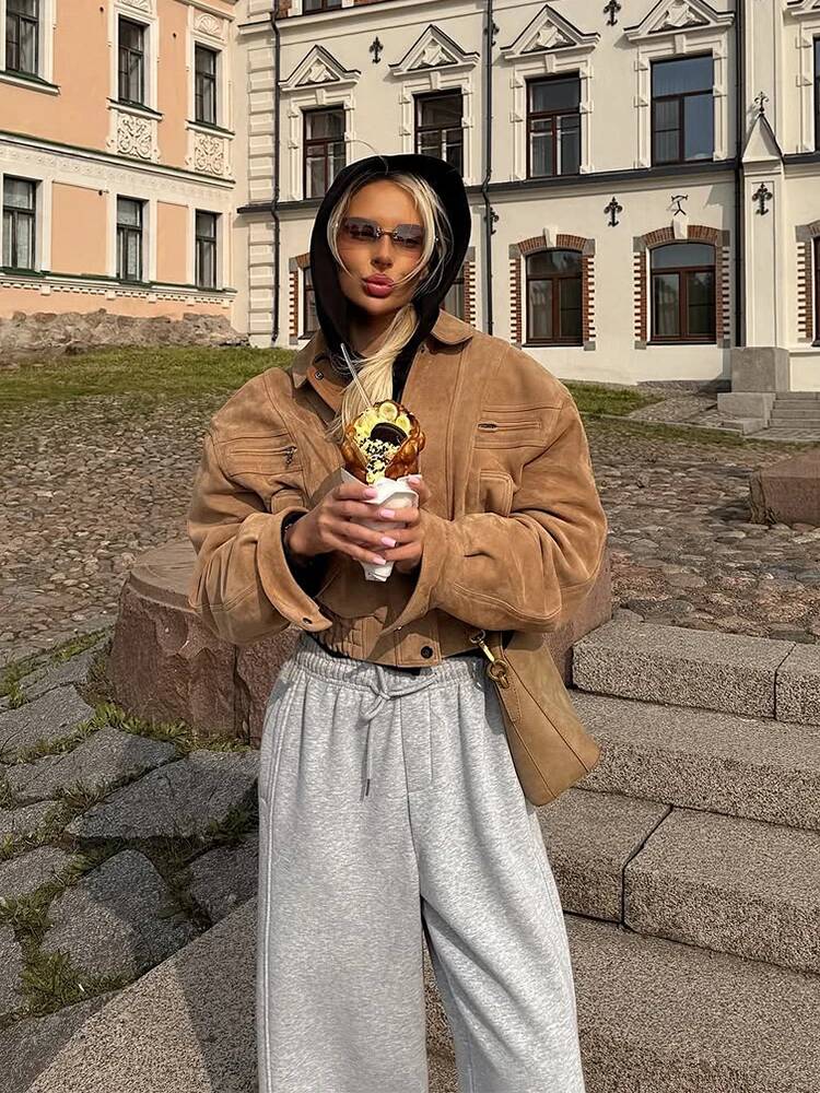 Krótka brązowa kurtka z zamszu – Street Fashion Taiwan recenzja i cena