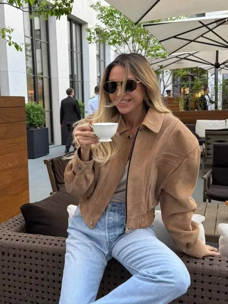 Krótka brązowa kurtka z zamszu – Street Fashion Taiwan recenzja i cena